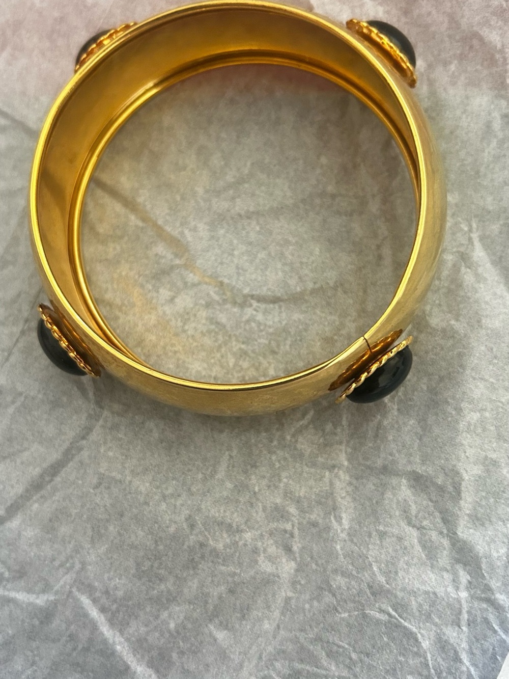 Gold-Tone Cuff Bracelet with Black Cabochons